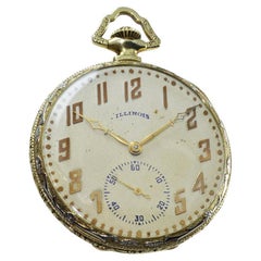 Illinois 14 Karat Two Gold Filled Art Deco Opened Faced Pocket Watch from 1922