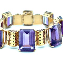 Vintage 18K Rose Gold Link Bracelet with 120 Carat Emerald Cut Amethysts 59.9g