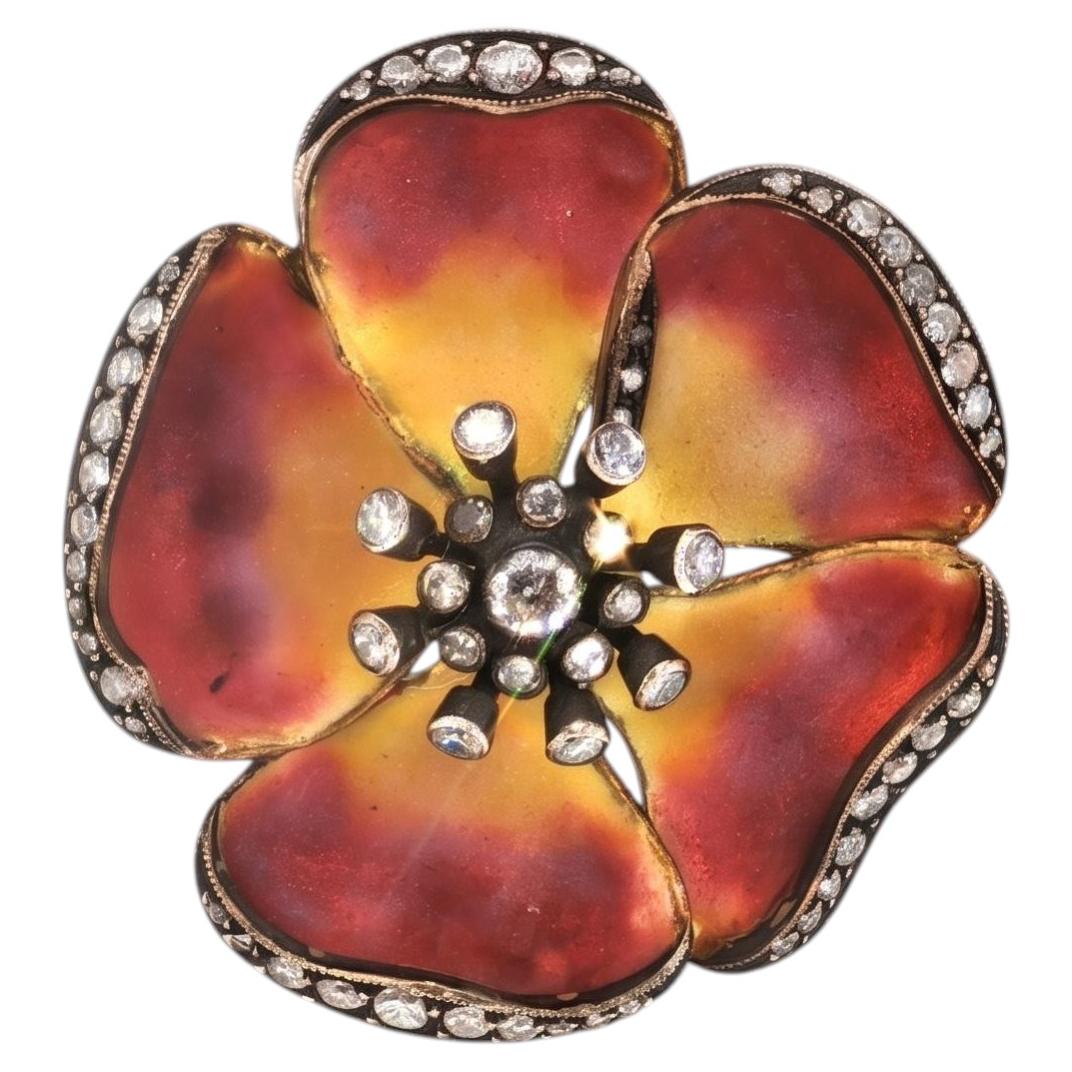 Vintage 18K Two Tone Gold Pin Brooch with 1.6 Carat Old European H SI Diamonds