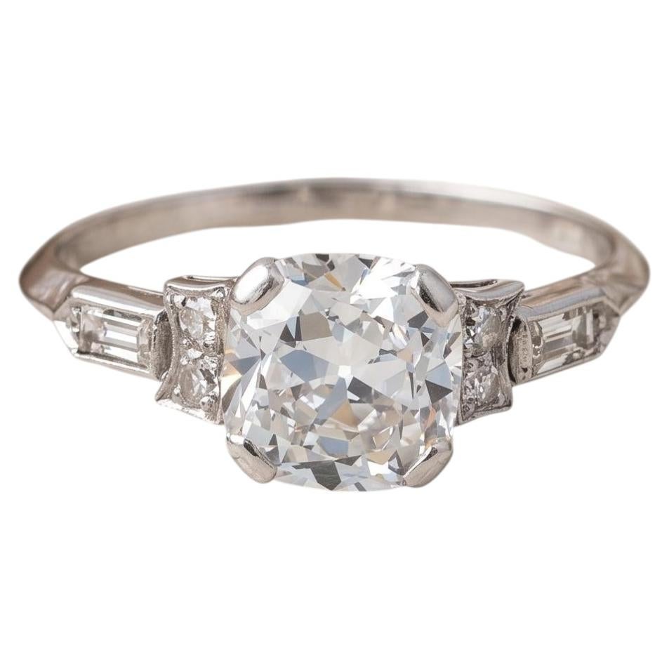 Platinum Art Deco Ring with 1.65ct Old Mine and other Cut Diamonds GIA For Sale