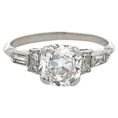 Platinum Art Deco Ring with 1.65ct Old Mine and other Cut Diamonds GIA