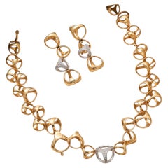 Di Modolo 18K Two-Tone Gold Link Necklace & Earrings 0.6ct Round H SI1 Diamonds