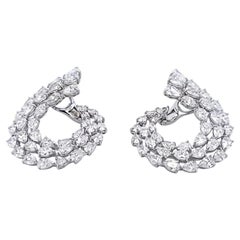 Platinum Cluster Earrings with 18.23 Carat Pear Shape I-VS Diamonds 40mmx30mm