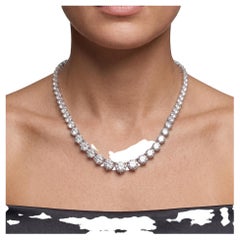 18K White Gold Riviera Necklace with 19.33 Carat Round D-F Diamonds 17 Inch GIA