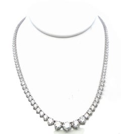 18K White Gold Riviera Necklace with 19.33 Carat Round D-F Diamonds 17 Inch GIA