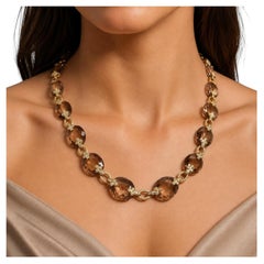 Judite Ripka 18K YG Link Necklace with 2.93 Carat Round F VS Diamonds & Citrine