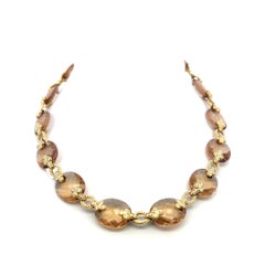Judite Ripka 18K YG Link Necklace with 2.93 Carat Round F VS Diamonds & Citrine