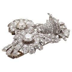 18K White Gold Pin Brooch with 7.25ct Old European Cut & Round Diamonds M I1 GIA