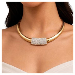 Vintage 18K Yellow Gold Collar Necklace with 1.5 Carat Round I-VS Diamonds