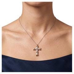 Tiffany & Co 18K Two Tone Gold Cross Pendant Necklace 0.35ct Round F VS Diamonds