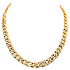 Vintage 18K Yellow Gold Link Necklace with 5.85 Carat Round H SI Diamonds