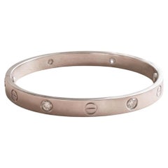 Cartier 18K White Gold Love Bracelet with 0.42ct Round F VS Diamonds Size 16