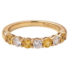 Tiffany & Co 18K YG Half Eternity Band Ring 0.24ct Diamonds 0.35ct Sapphire