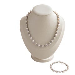 Platinum Link Necklace & Bracelet Set with 4.7ct Round F VS Diamonds and Pearls