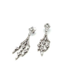 Kwiat 18K White Gold Chandelier Earrings 3ct Round & Marquis H SI Diamonds