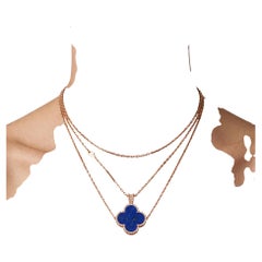 Van Cleef & Arpels Alhambra Lapis 18K YG Pendant Necklace with Diamonds