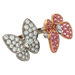 Van Cleef & Arpels 18K WG Butterfly Cocktail Ring 0.99ct Diamond 0.88ct Sapphire