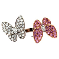 Van Cleef & Arpels 18K WG Butterfly Cocktail Ring 0.99ct Diamond 0.88ct Sapphire