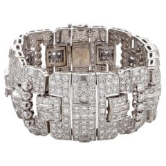 18K White Gold Art-Deco Bracelet with 17.61ct Round & Baguette H VS Diamonds