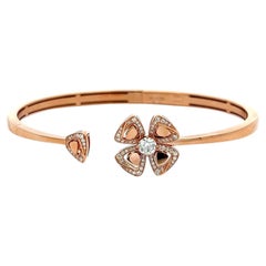 Bvlgari 18K Rose Gold Cuff Bracelet with 0.37 Carat Round F VS Diamonds