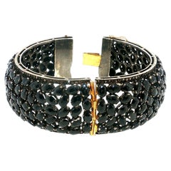 Bracciale rigido vintage in oro e argento con onice ovale da 6x4 mm, 7,25 pollici, 73 grammi