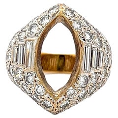 18K YG Semi Mount Ring 4.06ct Round & Baguette Diamonds Fits 14.40x7.71mm 3.24ct