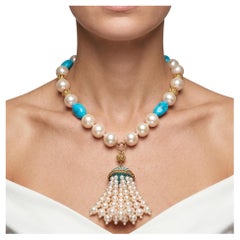 Judite Ripka 14K Yellow Gold Beaded Necklace with Pearls and Turquoise