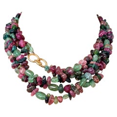Angela Cummings 18K Yellow Gold Beaded Necklace with Tourmaline 28 Inch