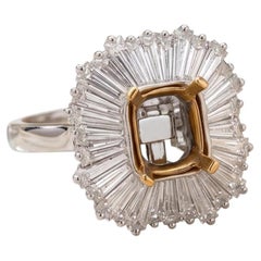 14K Gold Platinum Semi Mount Ring 3ct Tapered Baguette Diamonds Fits 8.2x6.9mm