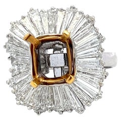 14K Gold Platinum Semi Mount Ring 3ct Tapered Baguette Diamonds Fits 8.2x6.9mm