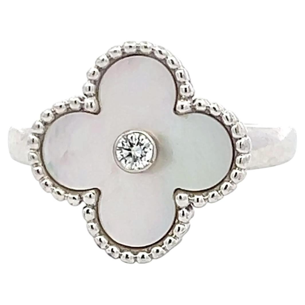 VAN CLEEF and ARPELS Pure Alhambra Grey Mother-of-Pearl Ring For Sale ...