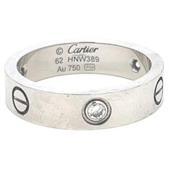 Cartier 18K White Gold Love Ring with 0.18 Carat Diamonds Size 10 w Certificate
