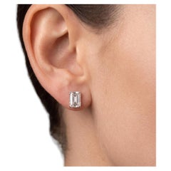 14K White Gold Studs Earrings with 2.4 Carat Emerald Cut Diamonds H/G VS1 GIA