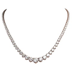 New 18K White Gold Riviera Necklace with 23.56 Carat Round Diamonds GIA