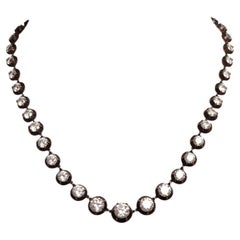 14K Two Tone Gold Riviera Necklace 24.26ct Old European & Circular Diamonds GIA