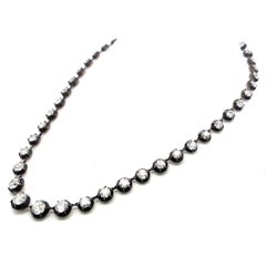 14K Two Tone Gold Riviera Necklace 24.26ct Old European & Circular Diamonds GIA