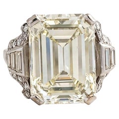 Platinum Art Deco Ring with 13.64ct Emerald & Mixed Cut Diamond Size 9 M VS1 GIA