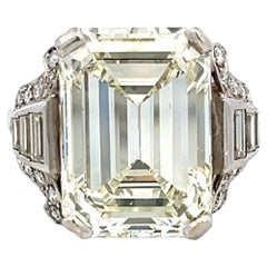 Platinum Art Deco Ring with 13.64ct Emerald & Mixed Cut Diamond Size 9 M VS1 GIA