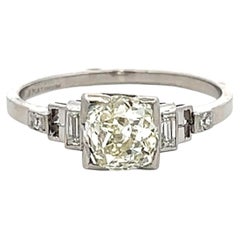 Platinum Engagement Ring with 1.36ct Old Miner & Mixed Cut Diamonds N SI1 GIA