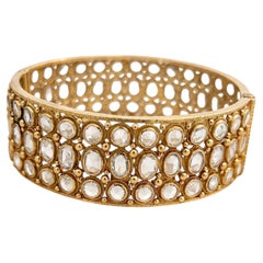 Bracelet-manchette vintage en or jaune 18 carats, serti de diamants de 11,5 carats, taille rose, pureté J, inclusion SI1