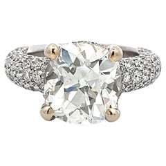 Platinum Engagement Ring with 9.18ct Old Miner Cut & Round Diamonds J VS2 GIA