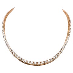 14K Yellow Gold Riviera Necklace with 11.42 Carat Round I VS Diamonds 30.8 Grams