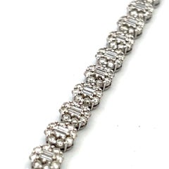 Vintage 18K White Gold Link Bracelet with 3.75ct Round & Baguette H VS Diamonds