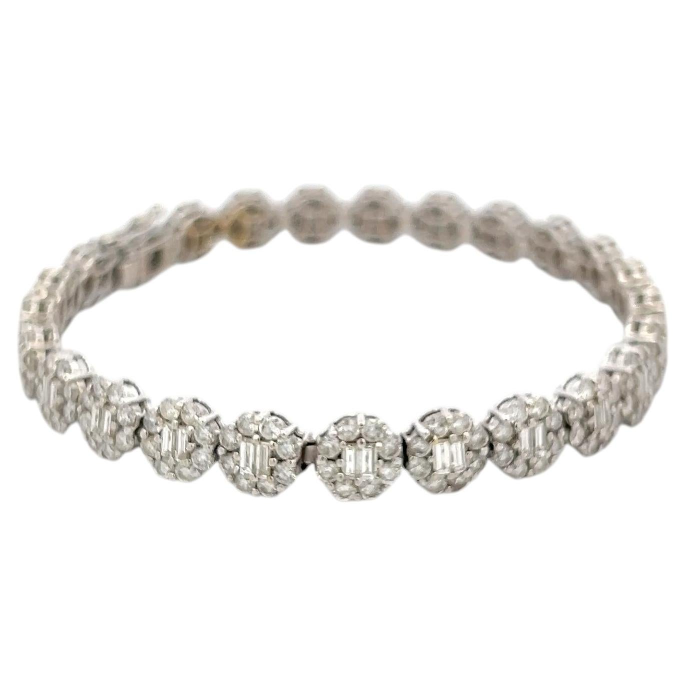 Vintage 18K White Gold Link Bracelet with 3.75ct Round & Baguette H VS Diamonds