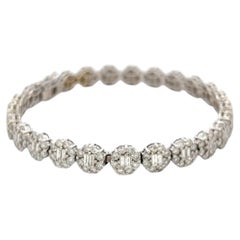 Vintage 18K White Gold Link Bracelet with 3.75ct Round & Baguette H VS Diamonds