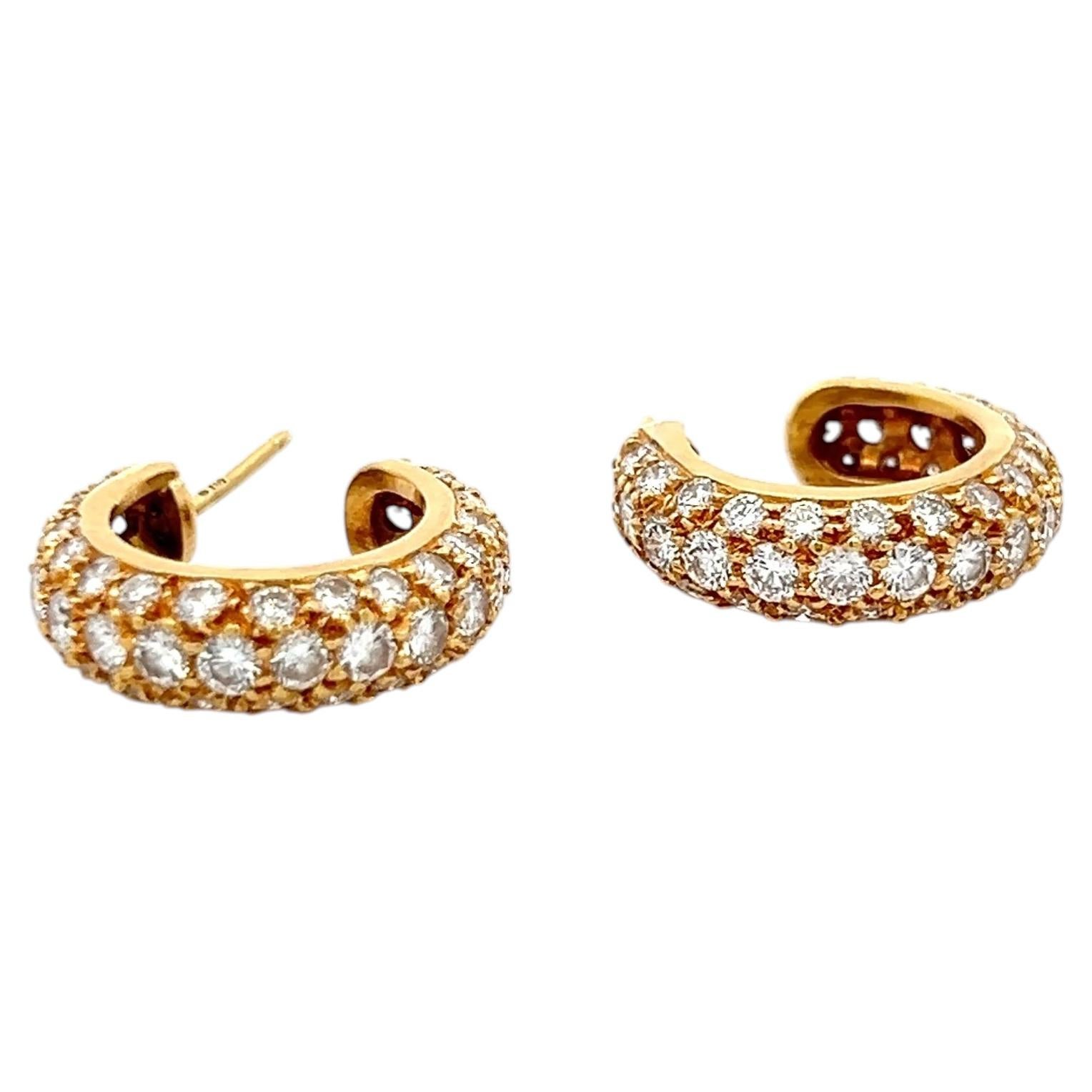 Vintage 18K Yellow Gold C-Hoop Earrings with 3.3 Carat Round G VS Diamonds