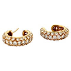 Vintage 18K Yellow Gold C-Hoop Earrings with 3.3 Carat Round G VS Diamonds