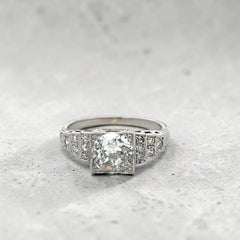 Platinum Art Deco Ring with 1.34 Carat Circular Cut Diamonds Size 5.5 G-I1 GIA