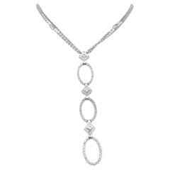 Vintage 18K White Gold Diamond Drop Necklace with 0.5ct Round H SI Diamonds