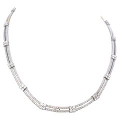 Collar vintage de eslabones en oro blanco de 18 quilates con diamantes redondos de 5 quilates, de calidad F-SI